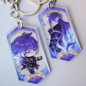 Genshin Impact Flins akrylnyckelring, anime-ryggsäcksberlock med dubbel design och metallkedja för nycklar eller väskdekoration, presentkort