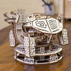High Difficulty, Eco-Friendly, Wooden 3D Puzzle, Mechanical Transmission, Movable, Chinese Style, Dragon Turtle, Assembly Model, Toy Gift