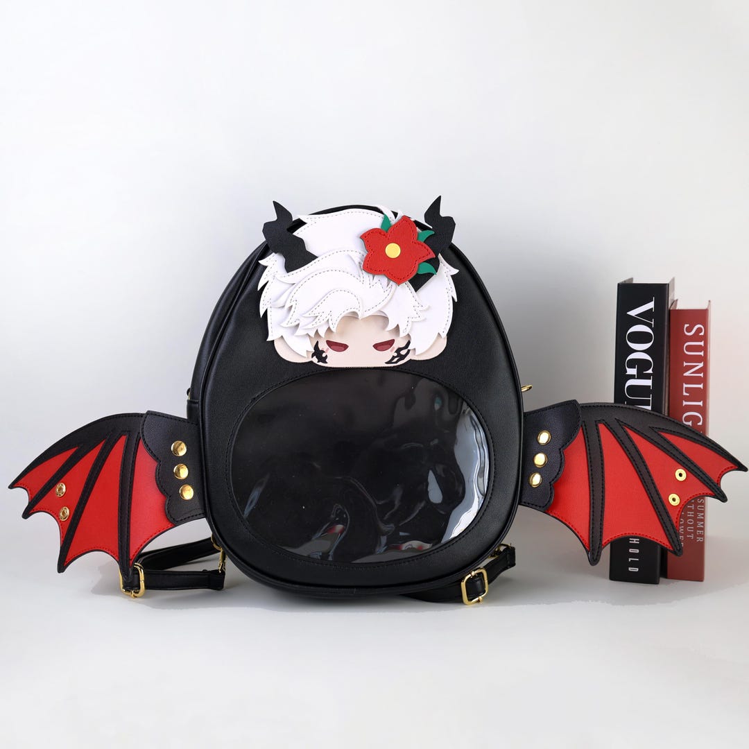 Love and Deepspace Syluspis Backpack! Edgy Black Leather With Red Bat ...
