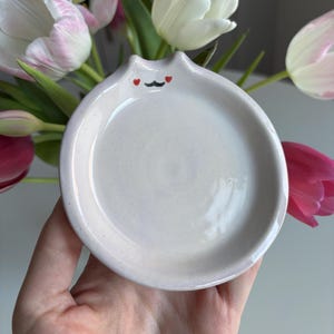 Handmade Ceramic Cat Bowl, Cat Plate. Dishwasher and Food safe. Hand painted Cat Bowl, Valentines edition