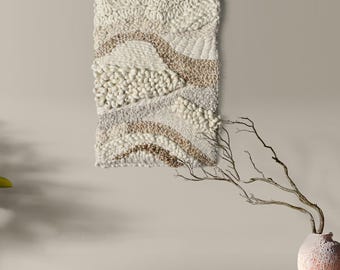 Ivory Jute Wool Wall Hanging | Textured Boho Fiber Art, Handwoven Decor