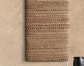 Khaki Jute Wall Art Panel, Handwoven Textured Decor, Rustic Boho Wall Hanging