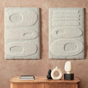Handmade Woven Wall Rug  | Modern Boho Woven Wall Hanging | Rustic Neutral Fiber Wool Wall Rug | Custom Size | Antti - Korpin Wool Wall Rug