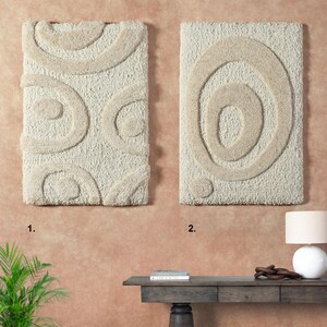TALBOT-BECKERIN Wall wool Art and Ivory/Beige Handwoven Over-Tufted Wool Rug | Modern Neutral Home Decor for Living Room and Boho Spaces