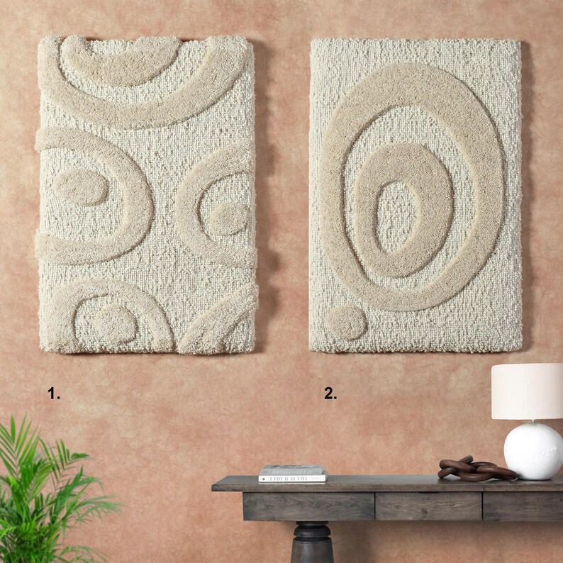 TALBOT-BECKERIN Wall wool Art and Ivory/Beige Handwoven Over-Tufted Wool Rug | Modern Neutral Home Decor for Living Room and Boho Spaces