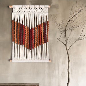 Handgemaakt ivoorwol wandtapijt: boho geweven wandkleed