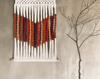 Tapiz de lana tejido a mano, estilo bohemio, decoración rústica de pared con fibras.