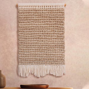 Hand Knitted Wool Wall Hanging: Beige & Ivory Boho Tapestry