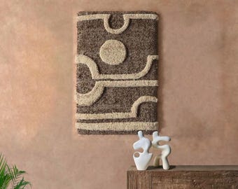 Modern Tufted Wool Hanging | Geometric Fiber Decor | Boho Neutral Decor | Handmade Textile Piece