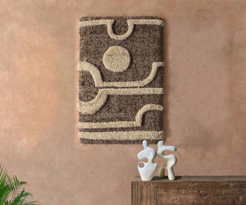 Modern Tufted Wool Hanging | Geometric Fiber Decor | Boho Neutral Decor | Handmade Textile Piece OKKATO WALL ART
