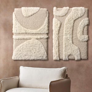 Modern Woven Wall Hanging | Neutral Rustic Handwoven Wall Art | Scandinavian Fiber Woven Wall Rug | Eline - Gillain Handmade Wool Wall Rug