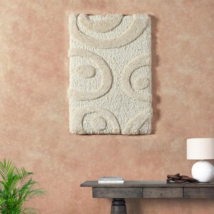 Abstract Ivory Beige Tufted Wall Art, Handmade Textured Wool Panel, Modern Neutral Decor TALBOT WALL ART