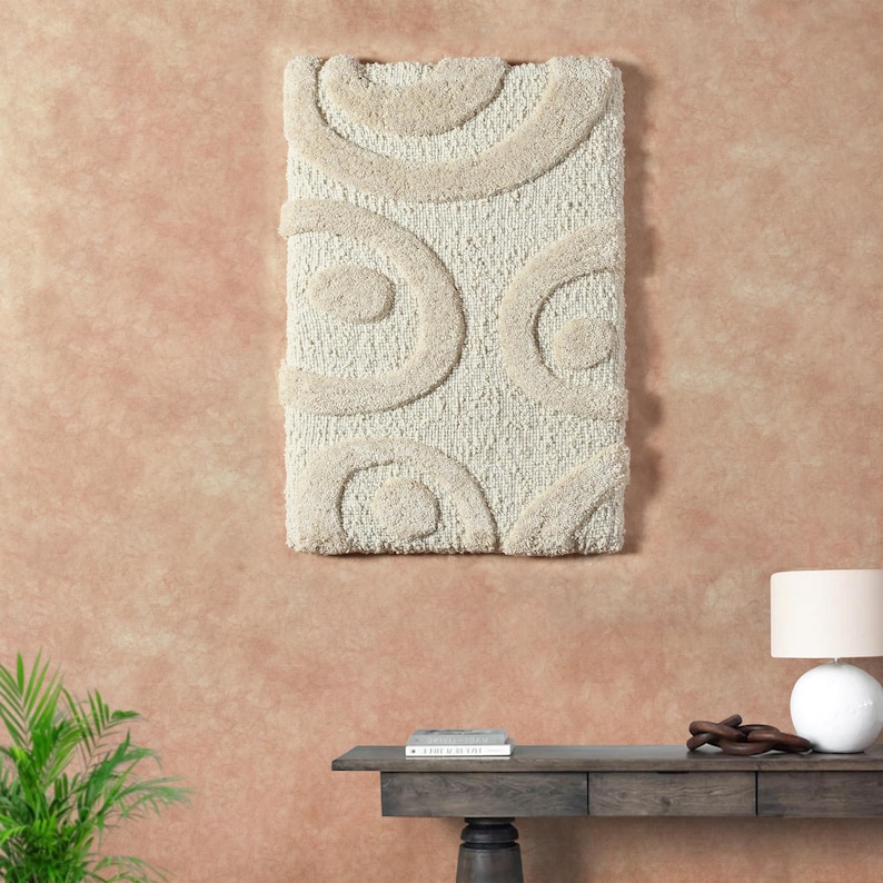 Abstract Ivory Beige Tufted Wall Art, Handmade Textured Wool Panel, Modern Neutral Decor TALBOT WALL ART