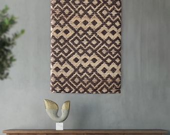 Wandbild aus handgewebter Jute in Braun-Elfenbein, geometrisches Muster, Boho-Stil