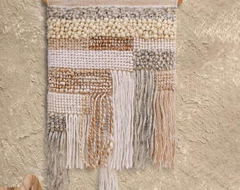 Handwoven Wool Jute Wall Hanging, Rustic Boho Tapestry, Farmhouse Decor