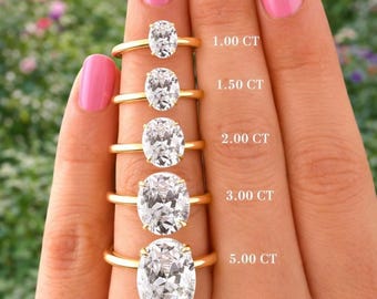 Anillo de corte ovalado - Oro de 1, 2, 3 y 5 quilates. Anillo de viaje, anillo de promesa de plata, anillo de diamante simulado, anillo de diamante solitario. Anillo de bodas.