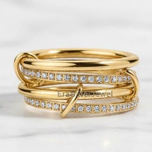 Anillo de oro amarillo de 14 quilates con múltiples eslabones, anillo de oro macizo, conjunto de anillos de oro, anillo de eternidad, anillo de plata entrelazado