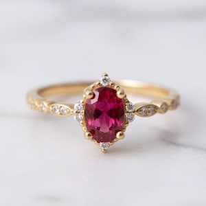 Rubin diamant 14k guldpläterad ring, sterlingsilver, handgjord promise ring