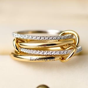 Bague connectée multi-maillons en argent 925 - Grosse bague en zircone entrelacée plaquée or, bague à empiler pour l'éternité, bague de promesse pour elle