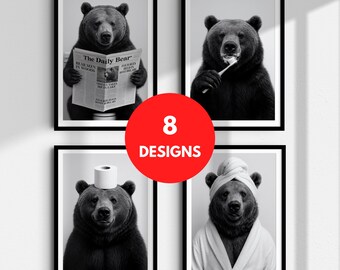 Funny Grizzly Bear Bathroom Wall Art Prints Funny Bathroom Decor Wall Art Bathroom Prints Funny Art Toilet Bathroom Wall Arts Bear Print