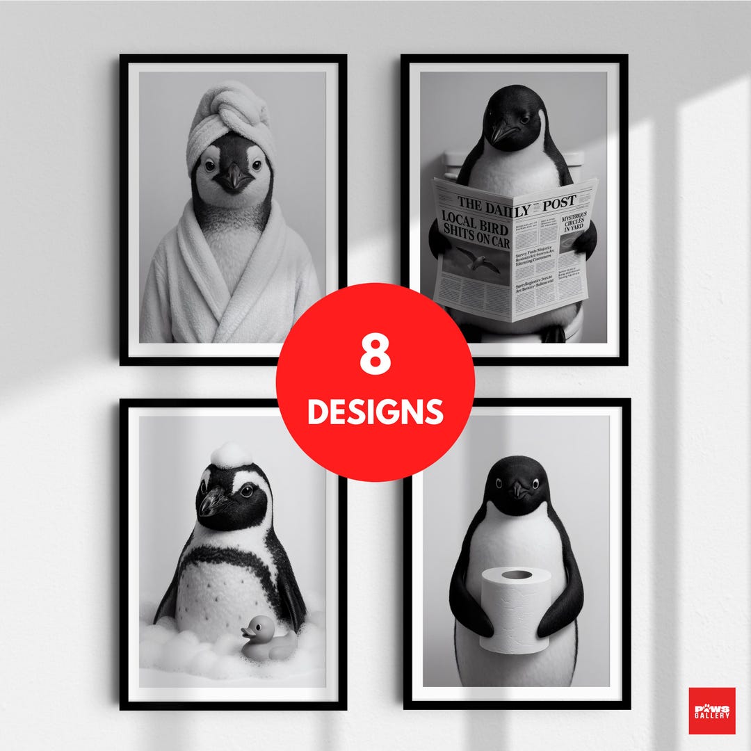 Funny Penguin Bathroom Wall Art Prints Bathroom Decor Wall Art Bathroom ...