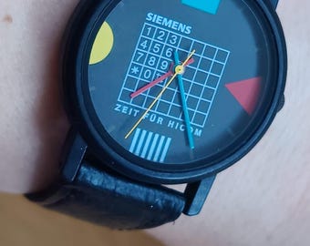 Rare 1980s Siemens Memphis Design Watch - Postmodern Geometric Quartz - Zeit für Hi Com - Vintage Collector