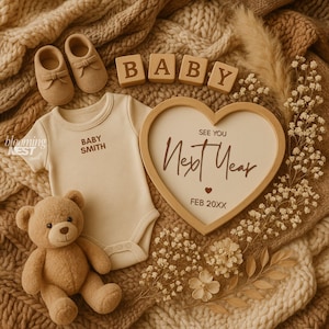 See You Next Year Pregnancy Announcement Digital,Editable Baby Announcement Template,Gender Neutral Baby Reveal for Social Media 2026 baby