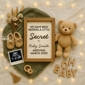 Digital Pregnancy Announcement Minimalist Boho Ultrasound Baby Reveal Editable Canva Template Modern Social Media Pregnancy Announcement