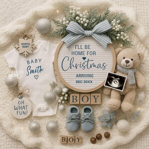 Christmas Baby Boy Announcement: Blue Winter Social Media Template (Digital Download)
