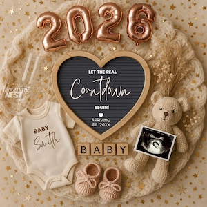 New Year Countdown Baby Announcement Digital,New Year Pregnancy Announcement Template Social Media,Winter Baby Announcement,2026 baby reveal