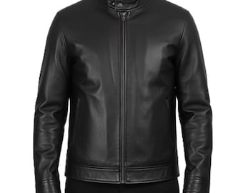 Jaqueta de couro preta masculina | Estilo motociclista clássico