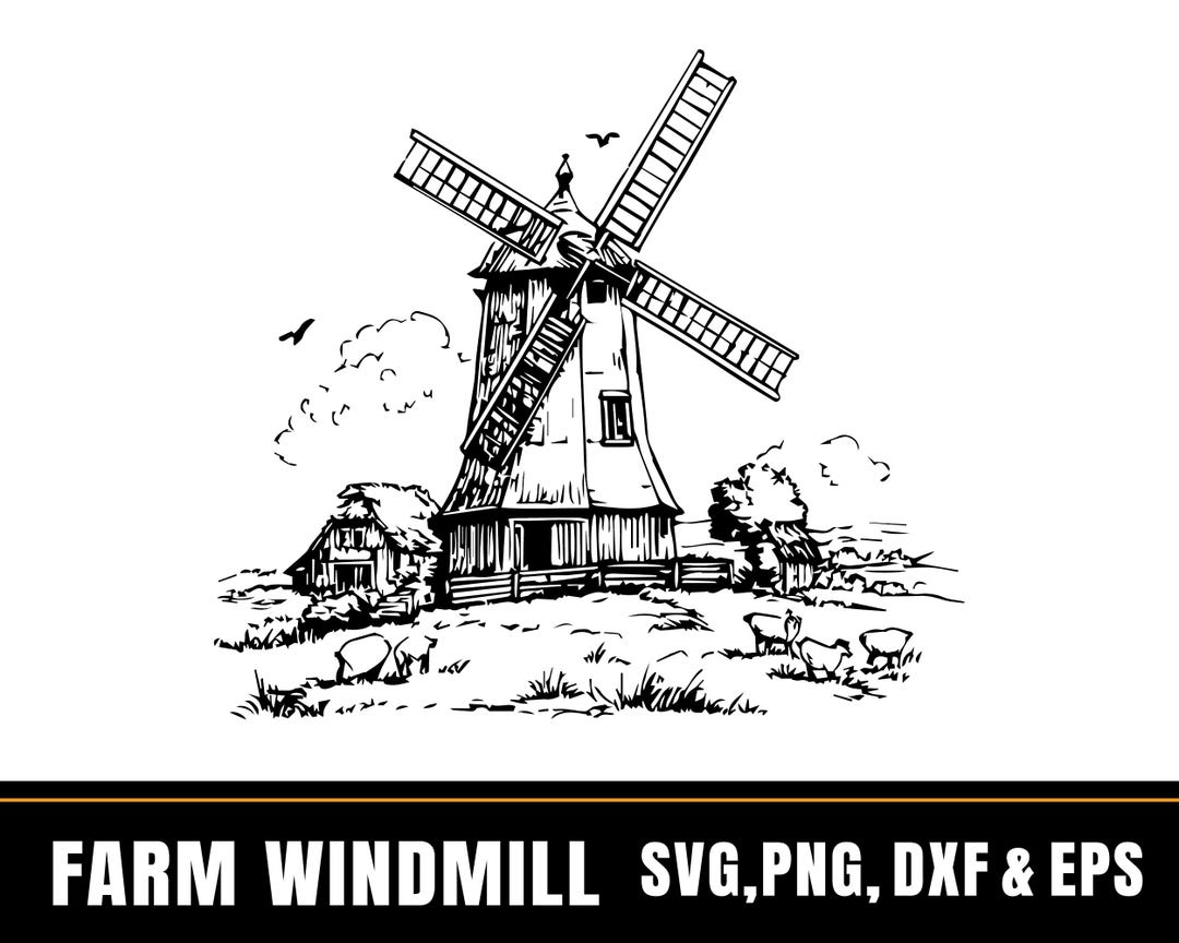 Farm Windmill Silhouette SVG PNG DXF Eps, Rustic Country Clipart Vector ...