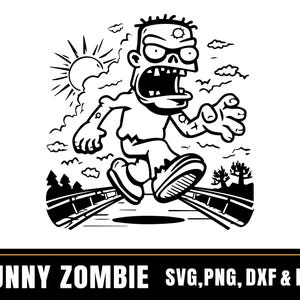 Funny Zombie Svg Png Dxf Eps, Cute Silly Zombie Silhouette Clipart, Halloween Undead Vector, Cricut Cut File for Shirts, Décor & Crafts