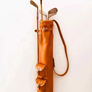 Handmade Vintage Leather Golf Bag – Classic Style with 2 Pockets, Retro Golf Carry Bag for Men Vintage Style Handmade Leather Golf Bag