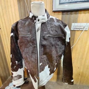 Best Handmade Cowhide Leather Jacket for Men Real Hair on Hide Biker Style Coat
