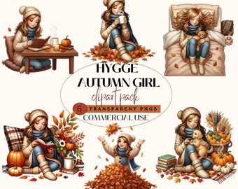 Autumn Girl Clipart | Cozy Fall PNG Bundle (Commercial Use)