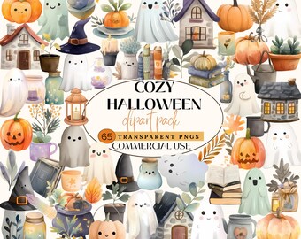 Cozy Halloween & Fall Clipart bundle: Cottagecore Autumn PNG Illustrations, 65 PNGs (Commercial Use)