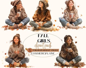Autumn Girl Fall Clipart Bundle: Autumn PNG Graphics For Printable (Commercial Use)