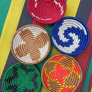 Set of 5 Woven Wall Baskets, 8&quot; African Decorative Basket, Colourful Woven Basket
