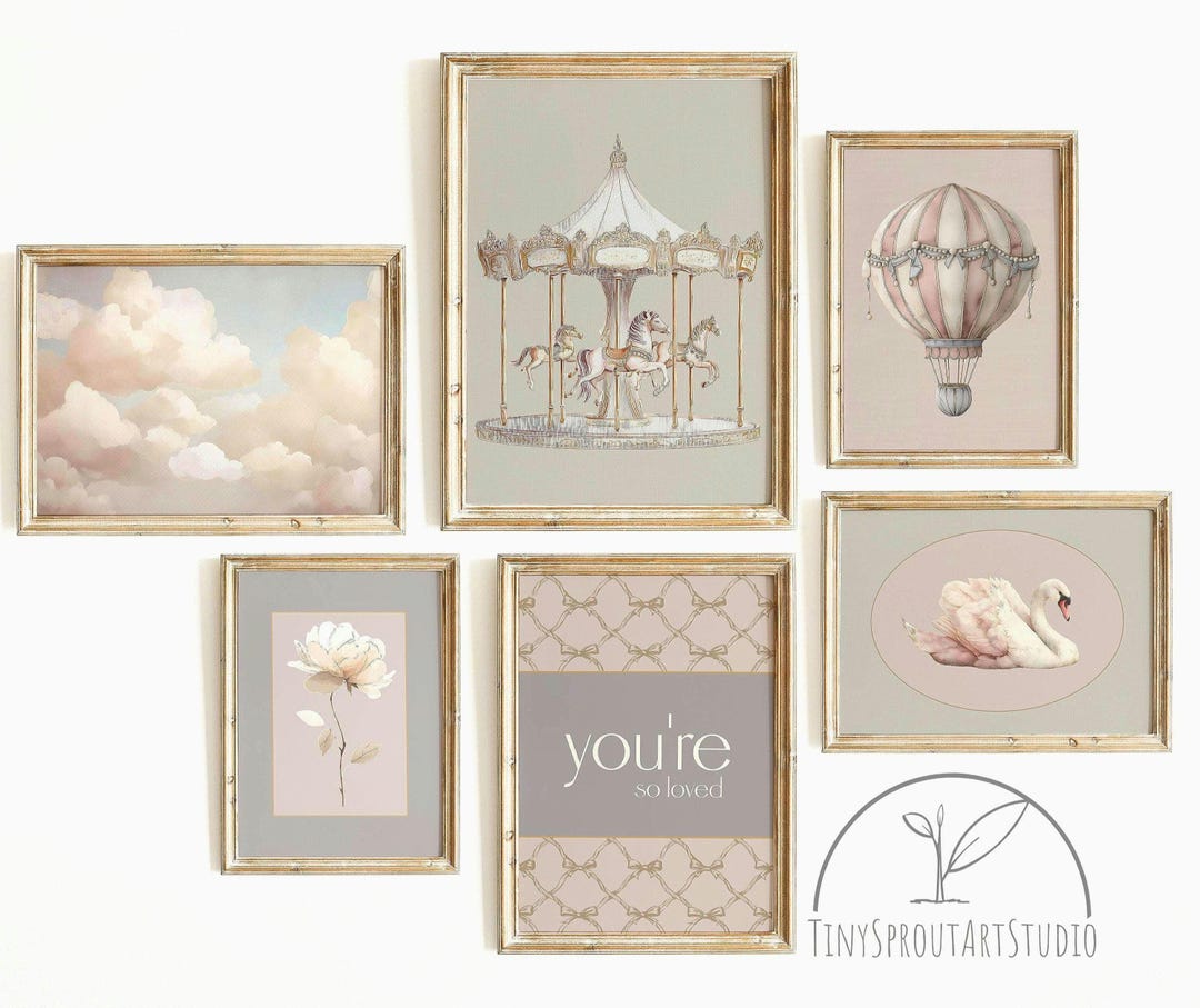 Hot Air Balloon Nursery Decor – Vintage Nursery Wall Art Set – Swan ...