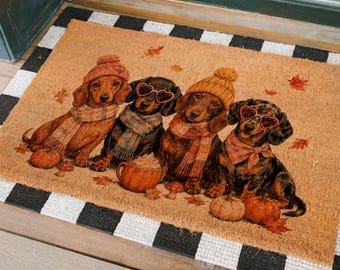 Halloween Dachshund Doormat, Spooky Welcome Mat for Dog Lovers, Fall Decor, Funny Halloween Gift for Pet Owners, Dachshund Door Mat  HAL06