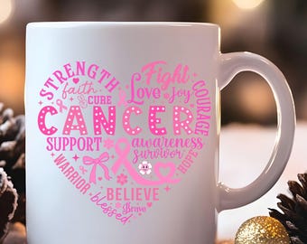 Breast Cancer Awareness Month Mug, Pink Ribbon Support Coffee Cup, October Survivor Gift, Pink Heart Breast Cancer Awareness Drinkware