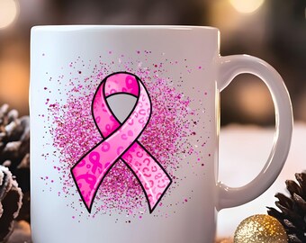 Breast Cancer Awareness Month Mug, Pink Ribbon Support Coffee Cup, October Survivor Gift, Bow Breast Cancer Awareness Drinkware