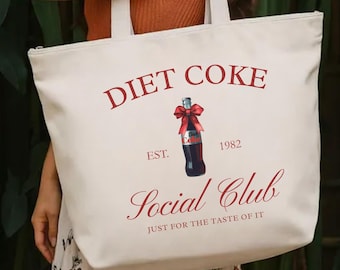 Diet Coke Social Club Zippered Tote Bag, Diet Coke Lover Tote Bag, Funny Drink Tote, Aesthetic Drink Lover Bag, Everyday Canvas Tote
