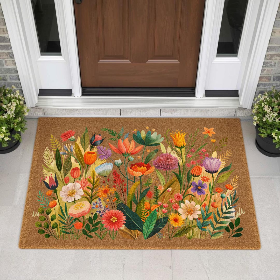 Wildflower Doormat, Colorful Floral Door Mat, Spring Garden Welcome Mat ...