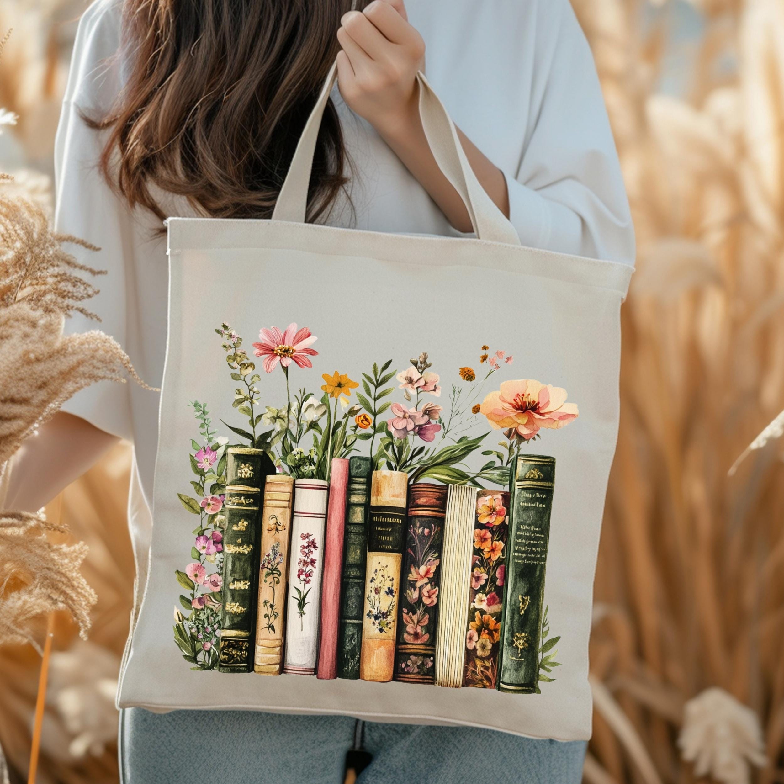 Floral Book Tote Bag,books Tote Bag,book Lover Gift,book Club