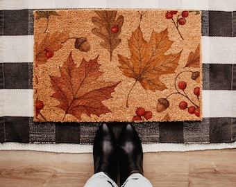 Fall Doormat , Cute Autumn Welcome Mat , Front Porch Decor , Happy Fall Y'all , Cozy Halloween Entry Rug , Housewarming Gift