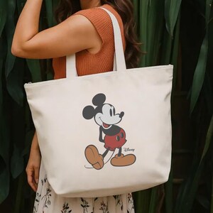 Bolso tote retro de Mickey Mouse con cremallera, bolso tote de viaje de Disney, bolso con personaje de dibujos animados, bolso tote de viaje con cremallera, bolso para uso diario. imagen 2