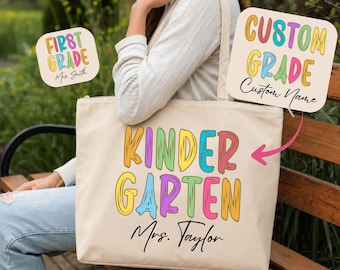Personalized Teacher Tote Bag, Custom Grade Teacher Tote, Back to School Tote Bag, Kindergarten First Grade Teacher Gift HDY107