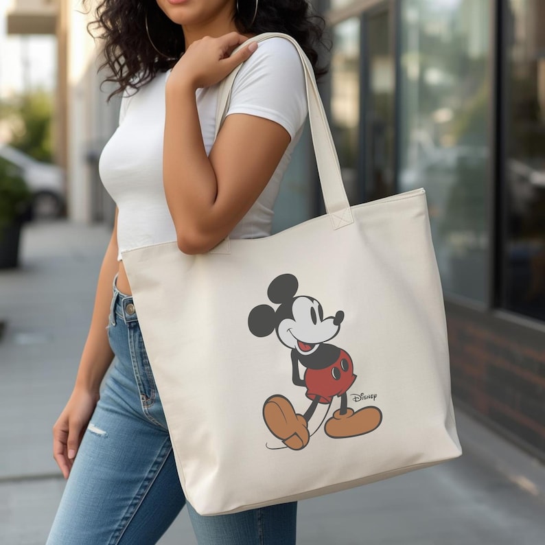 Bolso tote retro de Mickey Mouse con cremallera, bolso tote de viaje de Disney, bolso con personaje de dibujos animados, bolso tote de viaje con cremallera, bolso para uso diario. imagen 5